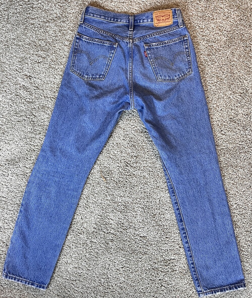 Levis 501 Jeans Women 26x30 Blue Distressed Button Fly Original Fit Straight Leg